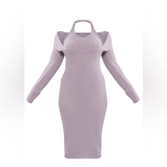 PrettyLittleThing Lavender Off-the-Shoulder Sweater Dress - Picture 2 of 7